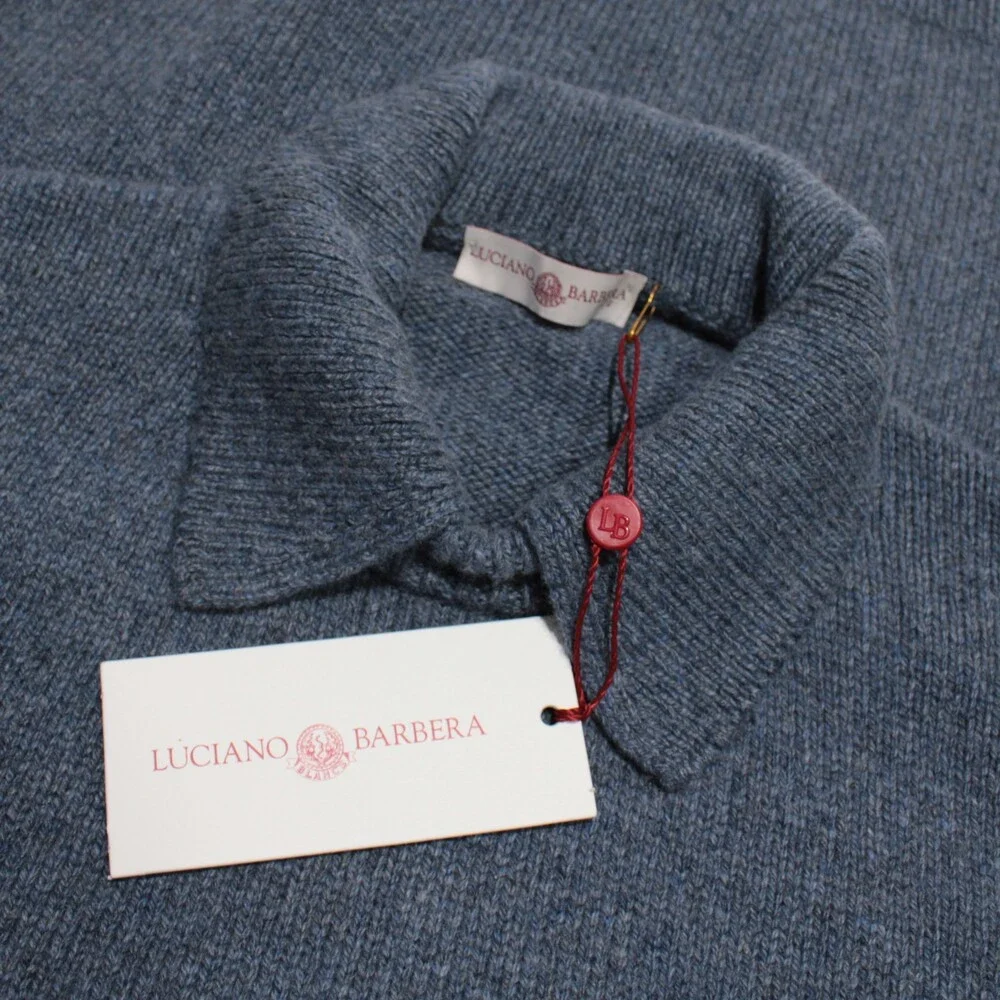 Luciano Barbera NWT Collared Knit Sweater Size 50 (US M) in Blue 100% Cashmere